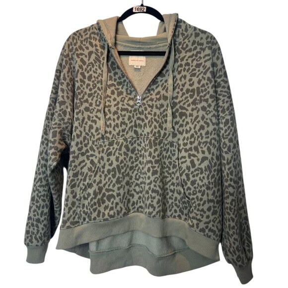 American Eagle Leopard Print Hoodie | Size Medium | Quarter Zip Pullover Sweatsh - Picture 1 of 2